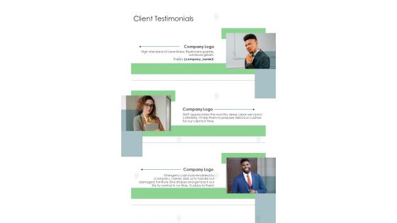 Client Testimonials Pest Termination Services Proposal One Pager Sample Example Document