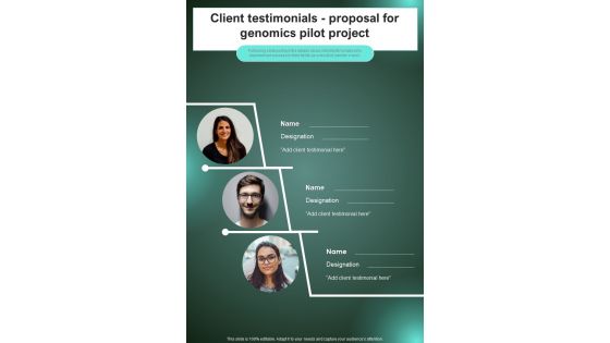 Client Testimonials Proposal For Genomics Pilot Project One Pager Sample Example Document