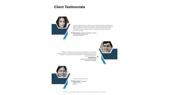 Client Testimonials Research Proposal Template One Pager Sample Example Document