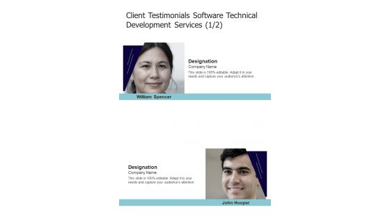 Client Testimonials Software Technical Development Services One Pager Sample Example Document