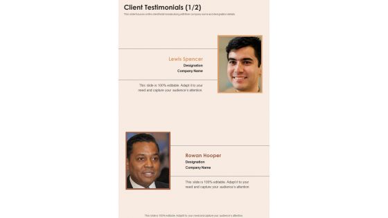 Client Testimonials Special Investigation Services Proposal One Pager Sample Example Document