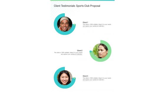 Client Testimonials Sports Club Proposal One Pager Sample Example Document