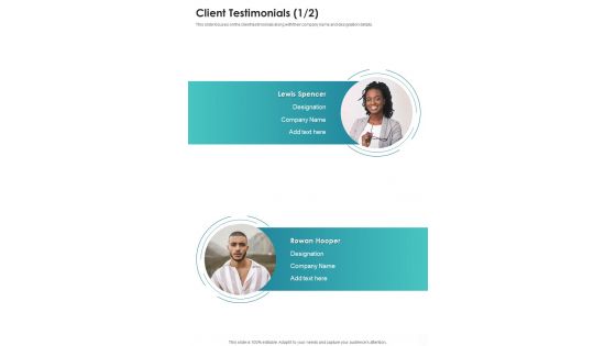 Client Testimonials Strategic Technology Proposal One Pager Sample Example Document