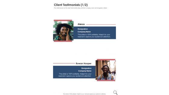 Client Testimonials Survey Research One Pager Sample Example Documents