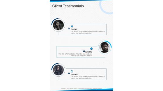 Client Testimonials Wealth Advisory Proposal One Pager Sample Example Document