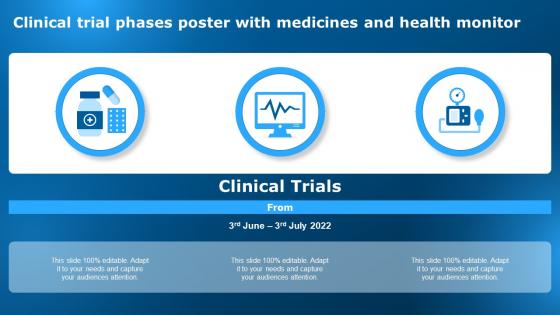 Clinical Trial Phases Poster With Medicines And Health Monitor Clinical Research Trial Stages