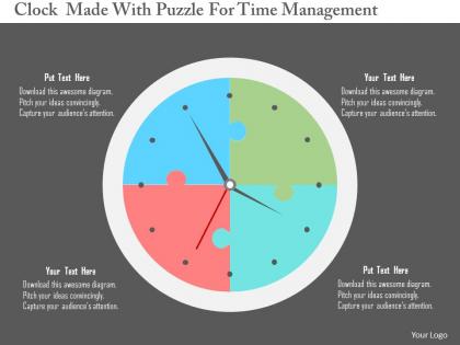 Clock made with puzzle for time management flat powerpoint design