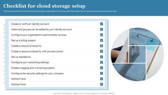 Cloud Computing Checklist For Cloud Storage Setup Ppt Powerpoint Slides