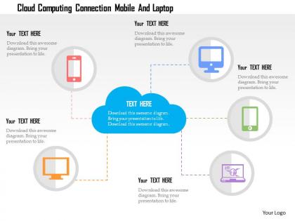 Cloud computing connection mobile and laptop flat powerpoint design