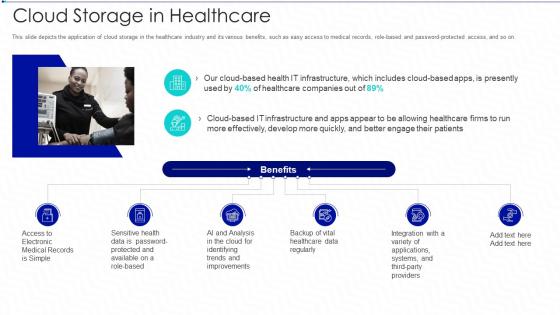 Cloud storage it cloud storage in healthcare ppt slides icon