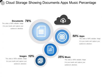 Cloud storage showing documents apps music percentage