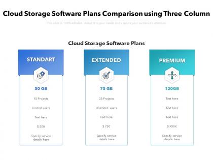 Cloud storage software plans comparison using three column
