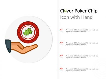Clover poker chip icon with hand