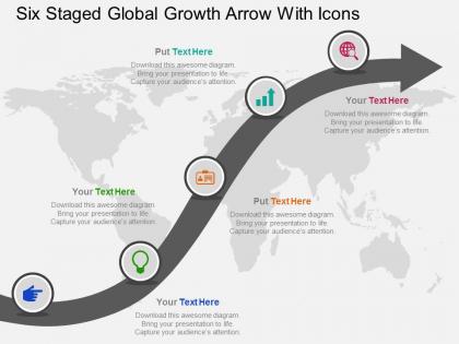 Cm five staged global growth arrow with icons flat powerpoint design