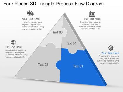 Cm four pieces 3d triangle process flow diagram powerpoint template