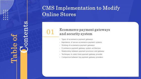 CMS Implementation To Modify Online Stores Table Of Contents Ppt Slides Ideas