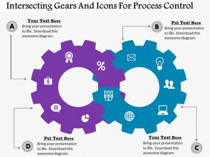 Co intersecting gears and icons for process control powerpoint template