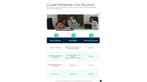 Co Sell Partnership Cost Structure One Pager Sample Example Document