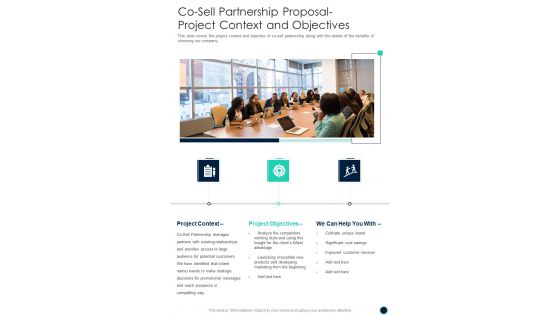 Co Sell Partnership Proposal Project Context And Objectives One Pager Sample Example Document