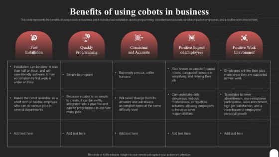 Cobot Tasks It Benefits Of Using Cobots In Business Ppt Show Infographic Template