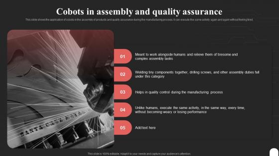 Cobot Tasks It Cobots In Assembly And Quality Assurance Ppt Professional Graphics Pictures