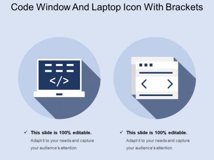 Code window and laptop icon with brackets