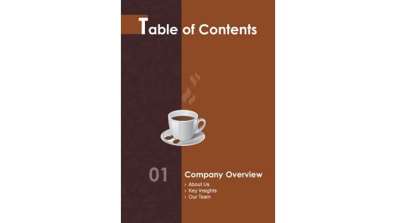 Coffee Shop Market Research Proposal Table Of Contents Slide One Pager Sample Example Document