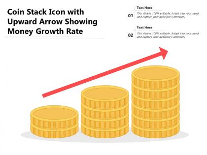Coin stack icon with upward arrow showing money growth rate