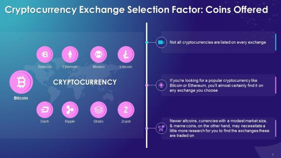 Coins Offered As A Factor For Choosing A Cryptocurrency Exchange Training Ppt