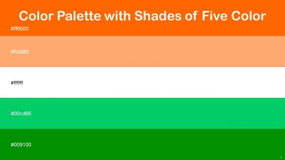 Color Palette With Five Shade Blaze Orange Atomic Tangerine White Jade Japanese Laurel