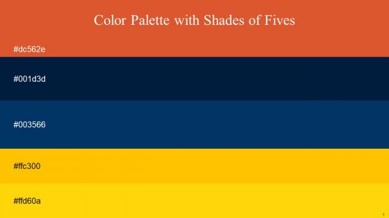 Color Palette With Five Shade Flame Pea Midnight Midnight Blue Amber Gold