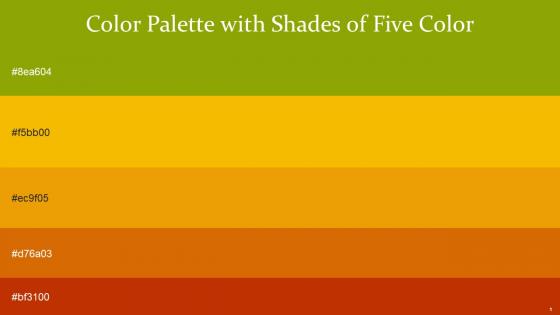 Color Palette With Five Shade Limeade Selective Yellow California Bamboo Fire