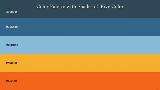 Color Palette With Five Shade Pickled Bluewood Calypso Half Baked Sea Buckthorn Flamingo
