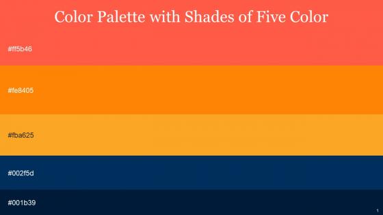 Color Palette With Five Shade Sunset Orange Flamenco Sea Buckthorn Midnight Blue Midnight