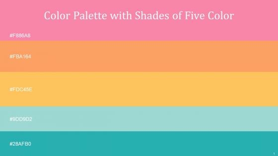 Color Palette With Five Shade Tickle Me Pink Tan Hide Golden Tainoi Aqua Island Eastern Blue
