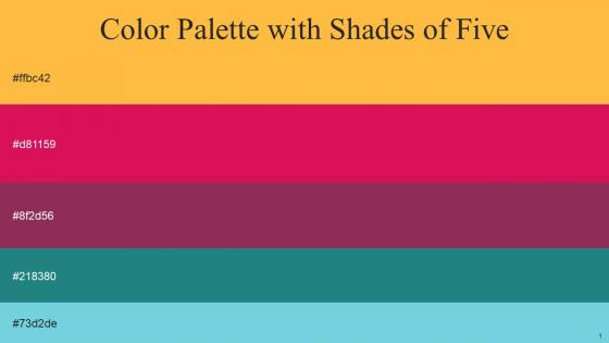 Color Palette With Five Shade Yellow Orange Razzmatazz Camelot Elm Aquamarine Blue
