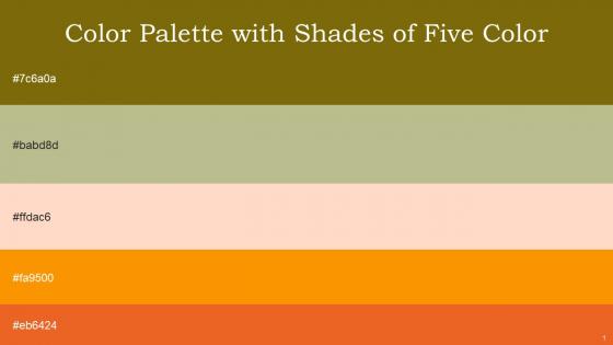 Color Palette With Five Shade Yukon Gold Swamp Green Tuft Bush Pizazz Tango