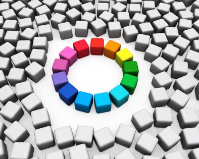 Color wheel in made of cubes stock photo