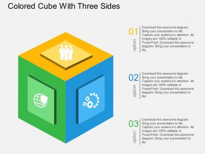 Colored cube with three sides flat powerpoint design
