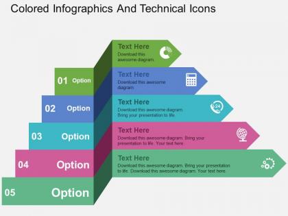 Colored infographics and technical icons flat powerpoint design