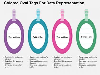 Colored oval tags for data representation flat powerpoint design