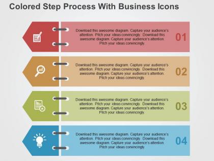 Colored step process with business icons flat powerpoint design