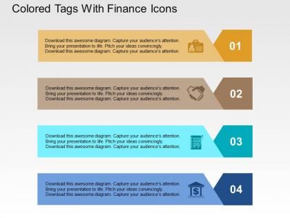 Colored tags with finance icons flat powerpoint design