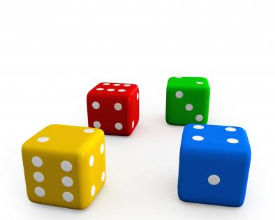Colorful dices showing concept of kids games stock photo