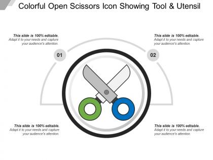 Colorful open scissors icon showing tool and utensil