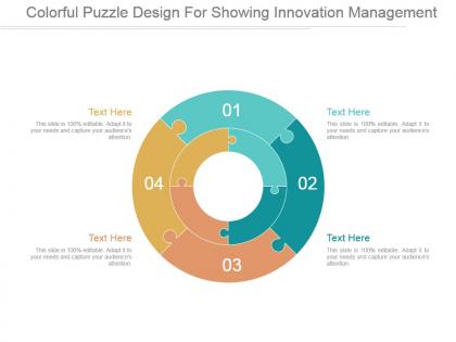 Colorful puzzle design for showing innovation management powerpoint guide