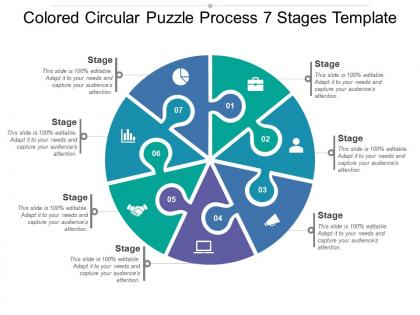 Coloured circular puzzle process 7 stages template