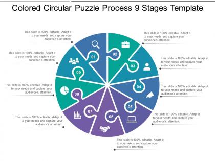 Coloured circular puzzle process 9 stages template