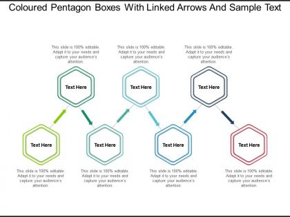 Coloured pentagon boxes with linked arrows and sample text