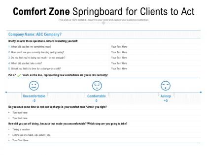 Comfort zone springboard for clients to act